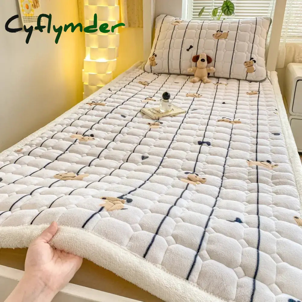 Cyflymder Dormitory Single Thick Warm Bed Sheet Winter Milk Velvet Mattress Topper Double Bedspread Thin Bed Pad