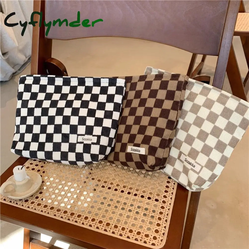 Cyflymder Dot Women Cosmetic Bag Retro Design Ladies Storage Clutch Purse Bags Fashion Checkerboard