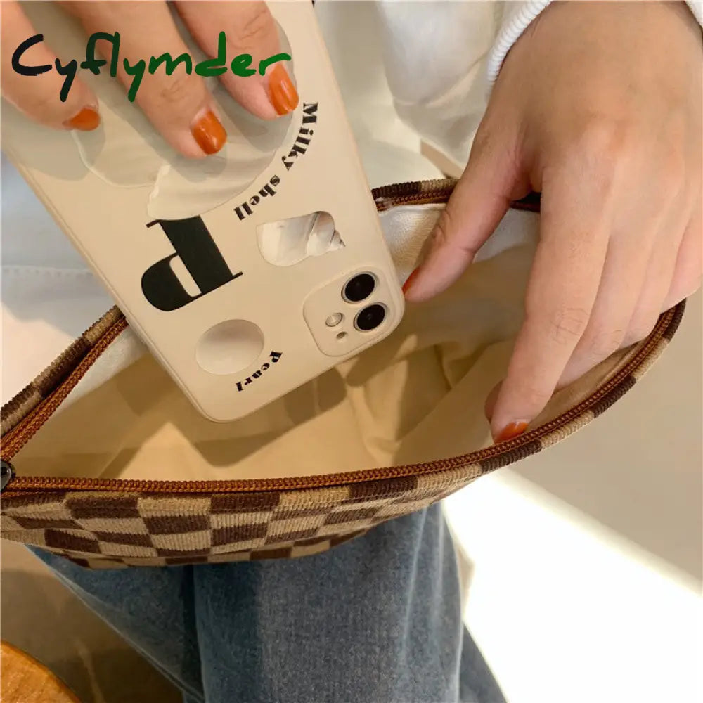 Cyflymder Dot Women Cosmetic Bag Retro Design Ladies Storage Clutch Purse Bags Fashion Checkerboard