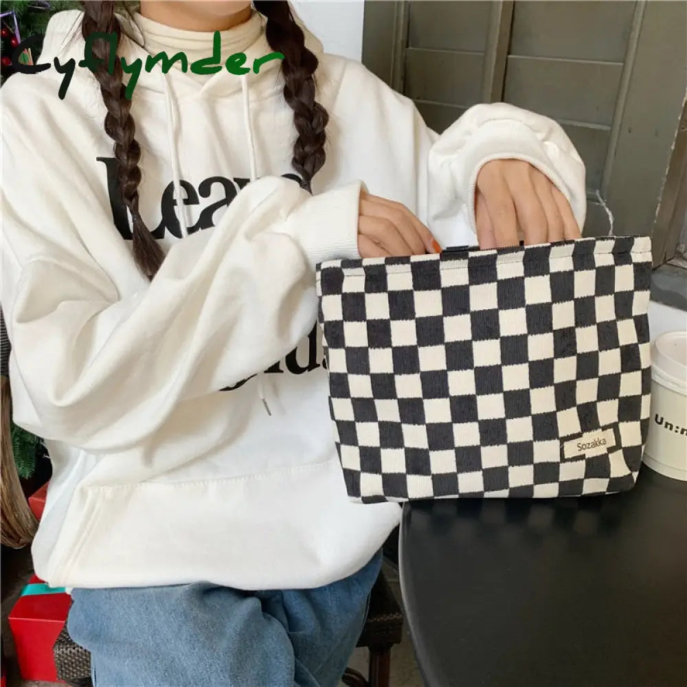 Cyflymder Dot Women Cosmetic Bag Retro Design Ladies Storage Clutch Purse Bags Fashion Checkerboard