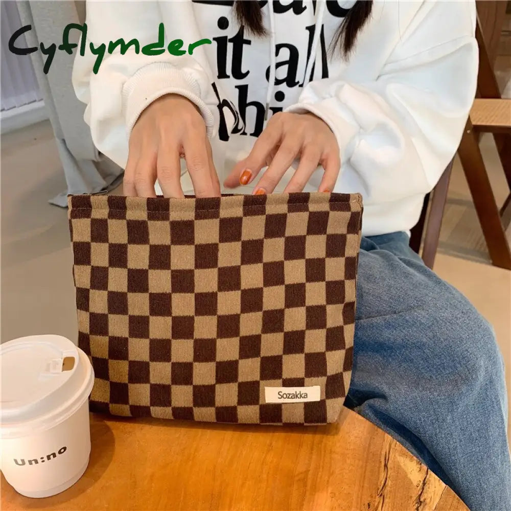 Cyflymder Dot Women Cosmetic Bag Retro Design Ladies Storage Clutch Purse Bags Fashion Checkerboard