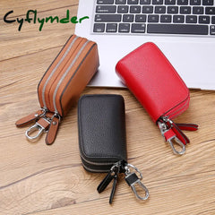 Cyflymder Double Deck Car Key Case Male Leather Cowhide Large Capacity Simple Storage Household