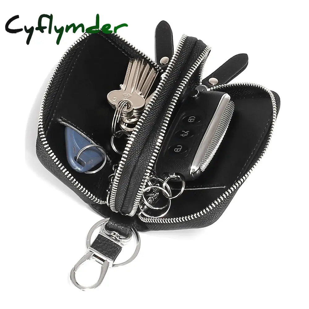 Cyflymder Double Deck Car Key Case Male Leather Cowhide Large Capacity Simple Storage Household