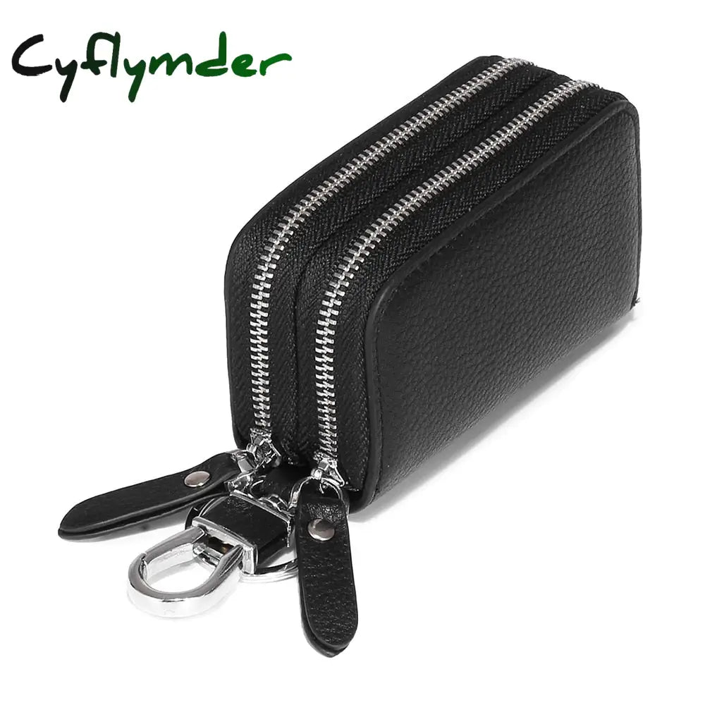 Cyflymder Double Deck Car Key Case Male Leather Cowhide Large Capacity Simple Storage Household