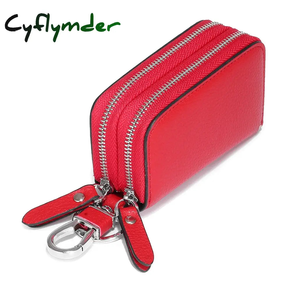 Cyflymder Double Deck Car Key Case Male Leather Cowhide Large Capacity Simple Storage Household