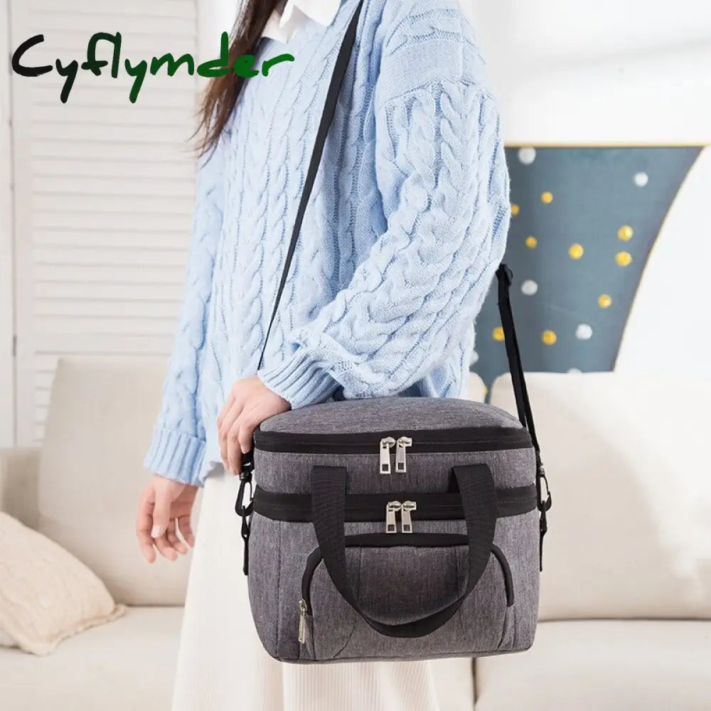 Cyflymder Double-Layer Crossbody Insulation Lunch Bag For Women Kids Large Capacity Thermal Food