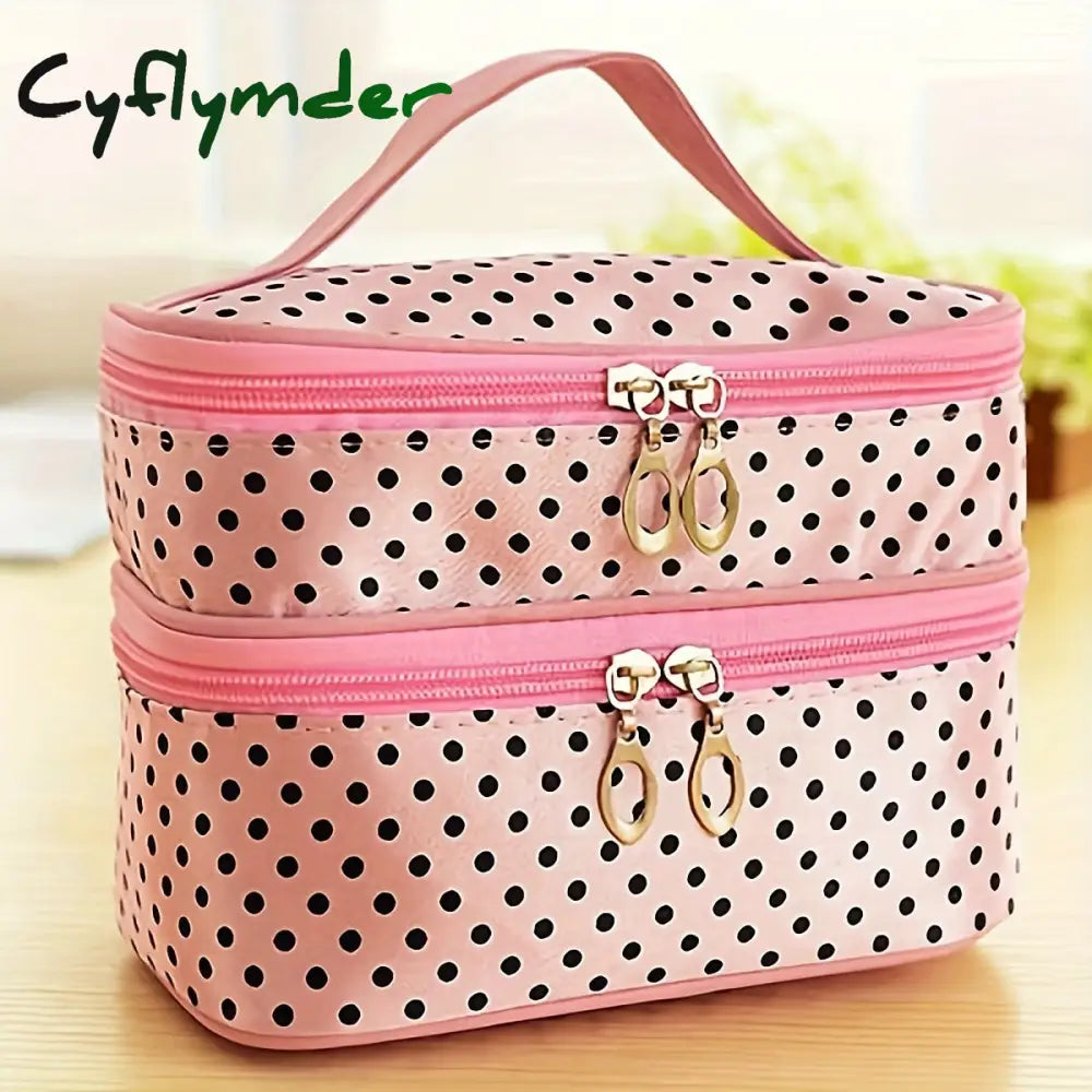 Cyflymder Double Layer Makeup Case Travel Toiletry Pouch Storage Bag For Women Girls With Handle