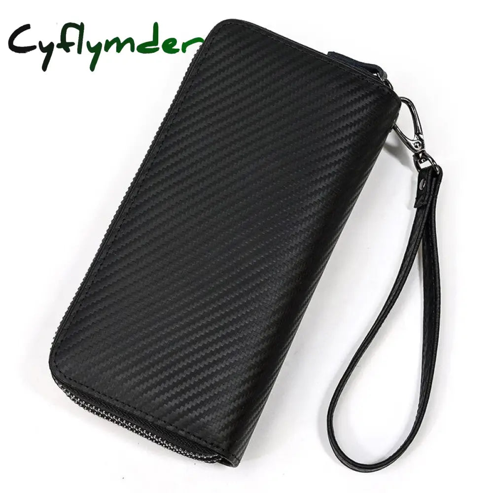 Cyflymder Double Zipper Women Men Long Wallet Vintage Leather Male Clutch Purse Man Phone Card Coin