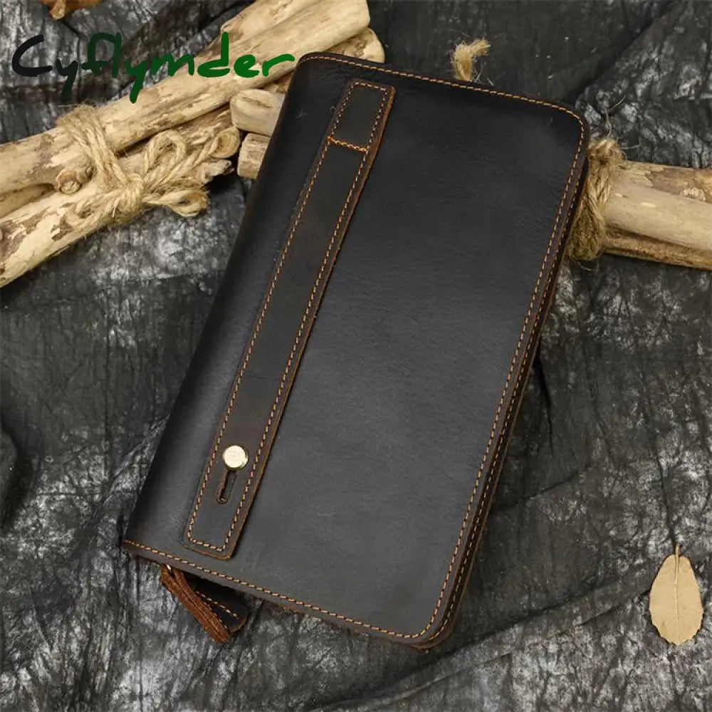 Cyflymder Double Zipper Women Men Long Wallet Vintage Leather Male Clutch Purse Man Phone Card Coin