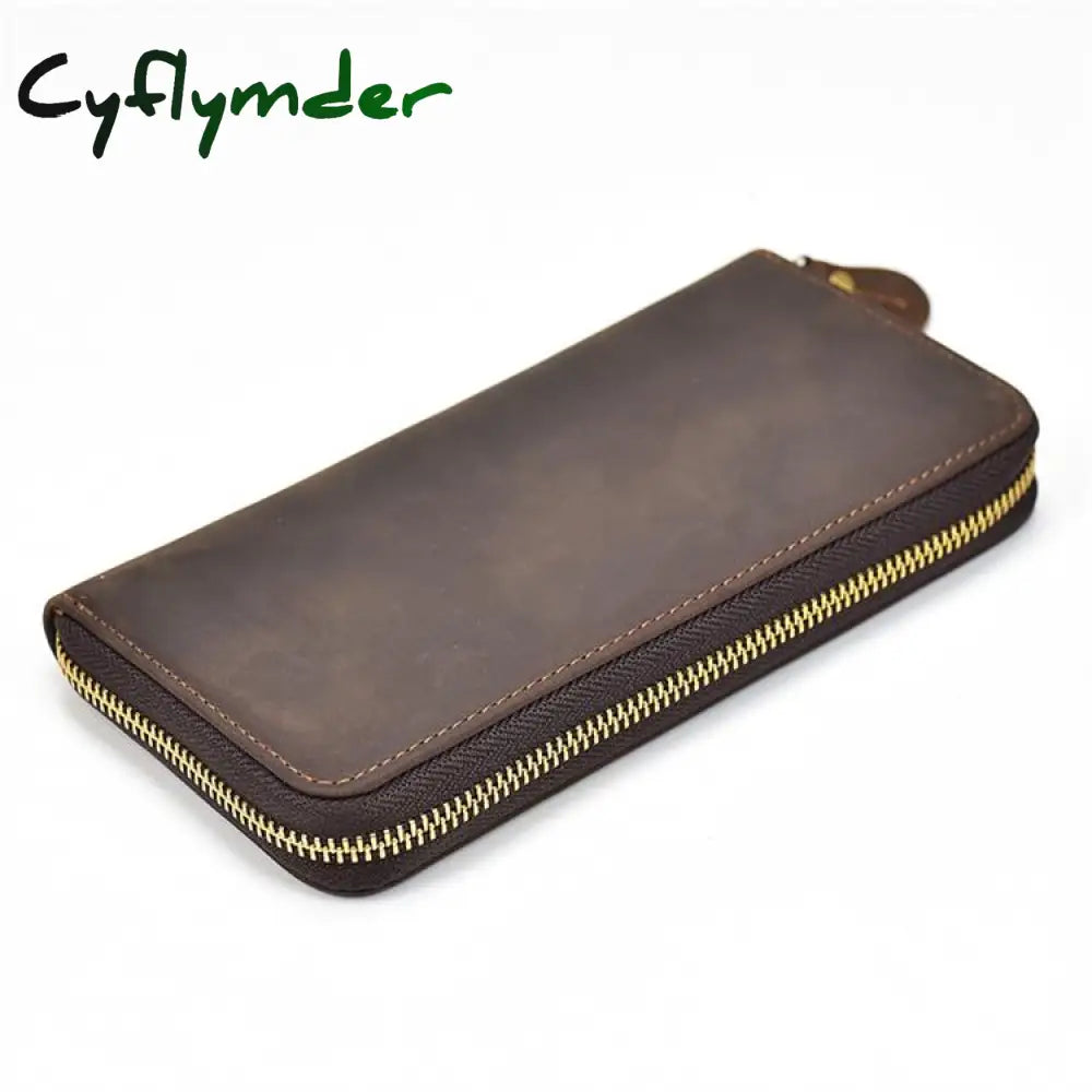 Cyflymder Double Zipper Women Men Long Wallet Vintage Leather Male Clutch Purse Man Phone Card Coin