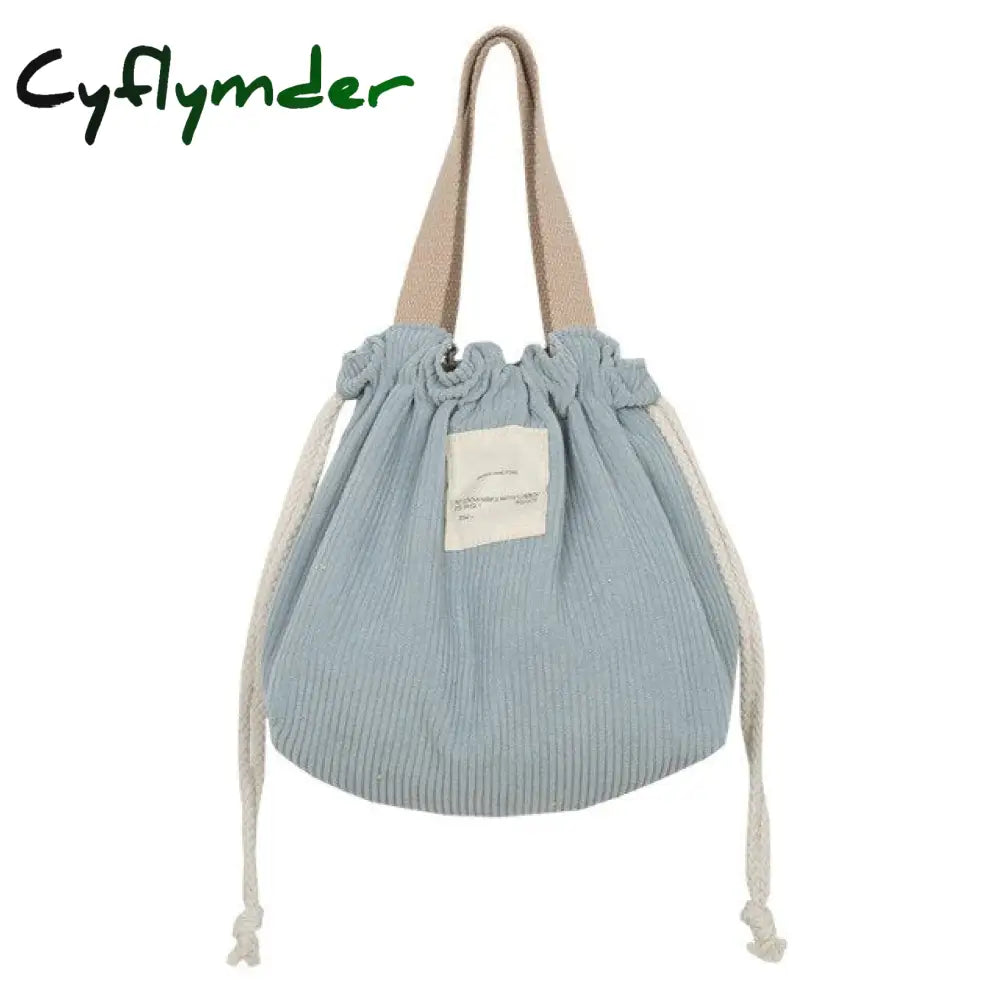 Cyflymder Drawstring Corduroy Portable Lunch Bag Japanese Box Solid Color Canvas Women Small Eco