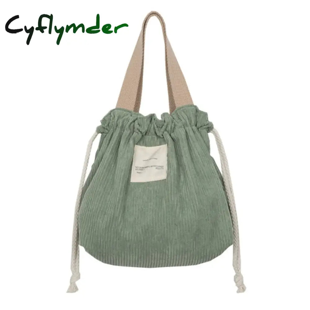 Cyflymder Drawstring Corduroy Portable Lunch Bag Japanese Box Solid Color Canvas Women Small Eco