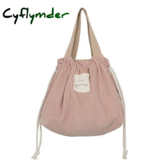 Cyflymder Drawstring Corduroy Portable Lunch Bag Japanese Box Solid Color Canvas Women Small Eco