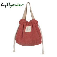 Cyflymder Drawstring Corduroy Portable Lunch Bag Japanese Box Solid Color Canvas Women Small Eco