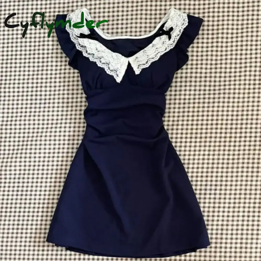 Cyflymder DRESS TO IMPRESS 2000S Harajuku French Elegant Dress Women Lcae Y2k Vintage High Street A-line Dress Female