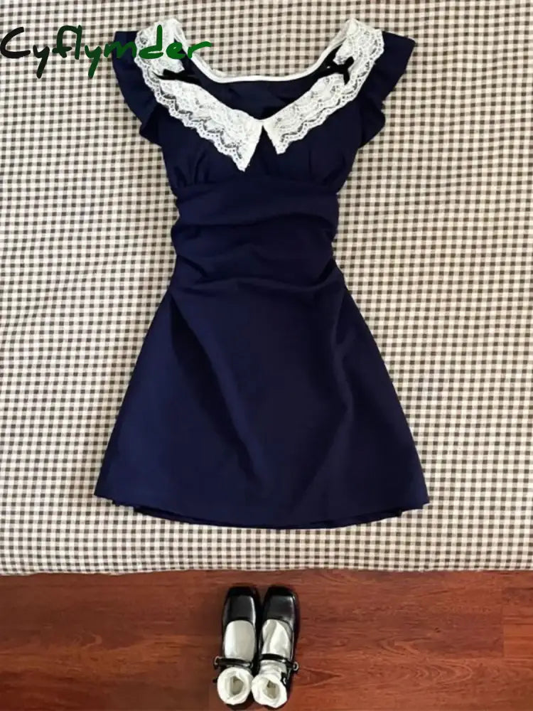 Cyflymder DRESS TO IMPRESS 2000S Harajuku French Elegant Dress Women Lcae Y2k Vintage High Street A-line Dress Female