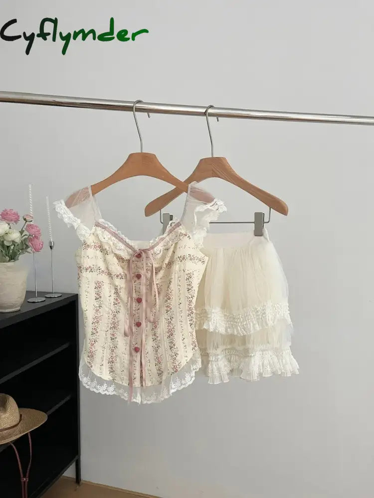 Cyflymder Dress To Impress 2000S Vintage Japanese Kawaii Suits Lolita 2 Piece Skirt Set Women Even