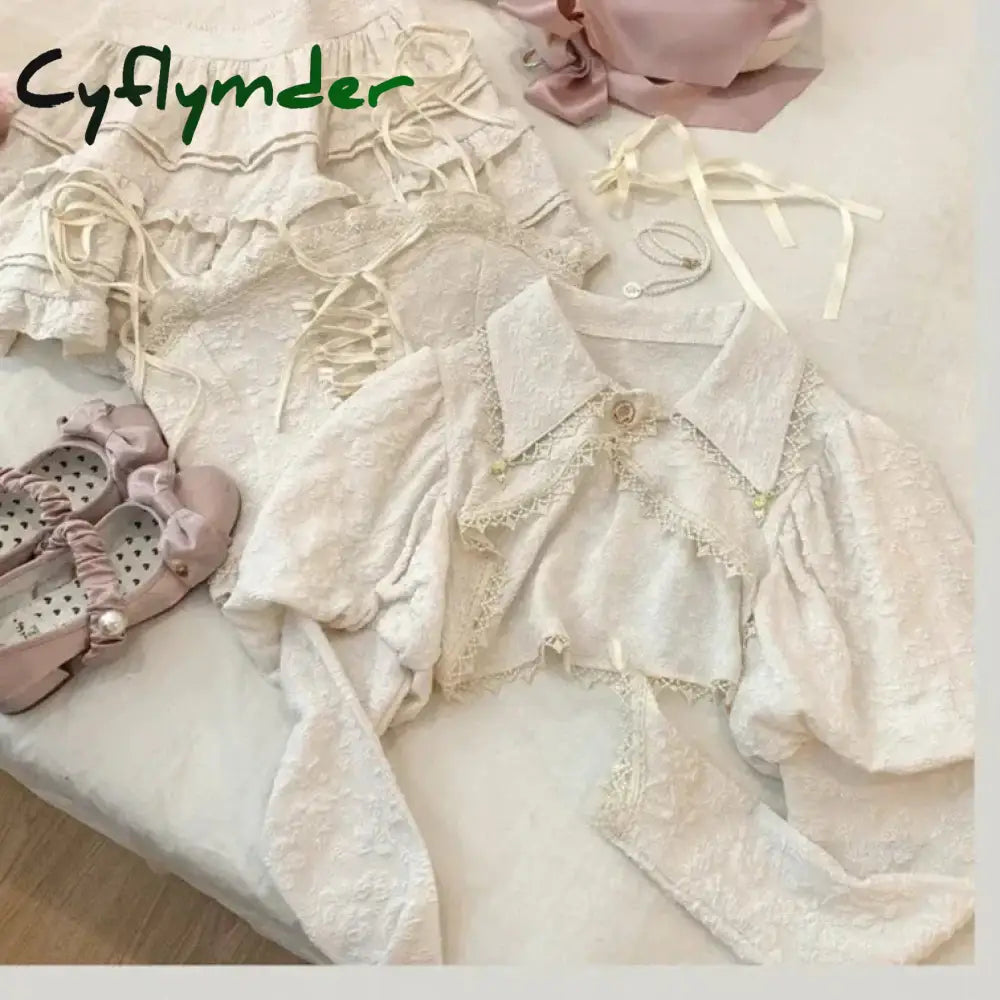 Cyflymder DRESS TO IMPRESS Autumn Kawaii Lolita Style Pink Skirt Sets Women Sweet Lace Bandage Tank Top Cute Mini Cake