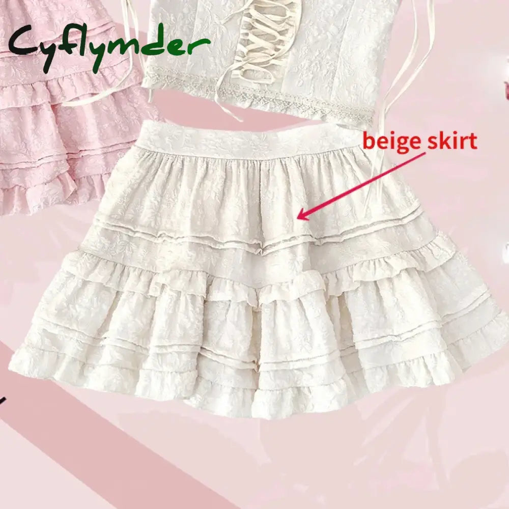 Cyflymder DRESS TO IMPRESS Autumn Kawaii Lolita Style Pink Skirt Sets Women Sweet Lace Bandage Tank Top Cute Mini Cake