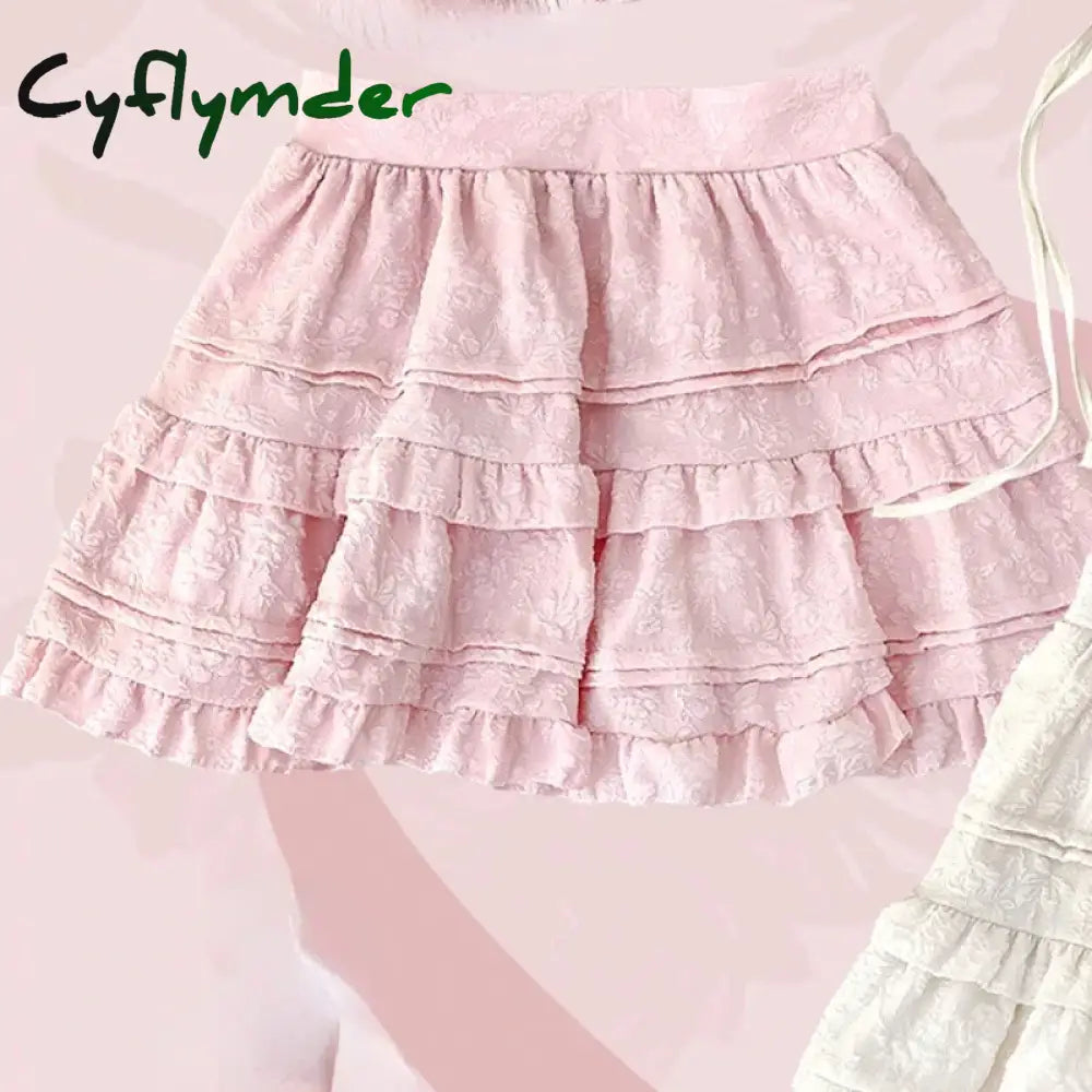 Cyflymder DRESS TO IMPRESS Autumn Kawaii Lolita Style Pink Skirt Sets Women Sweet Lace Bandage Tank Top Cute Mini Cake
