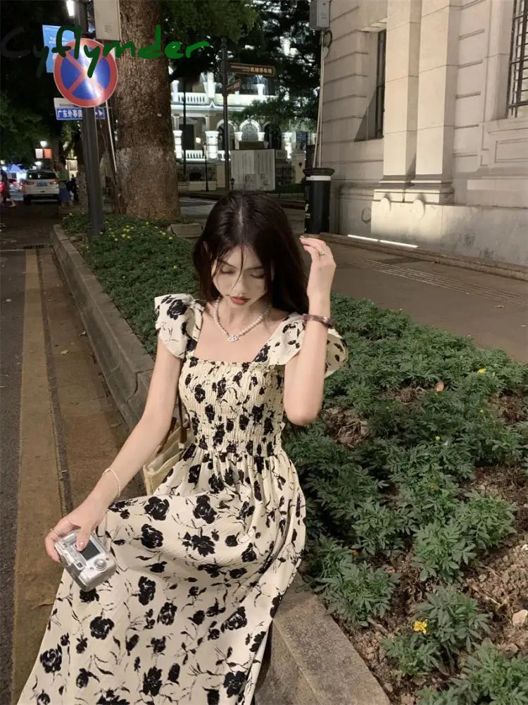 Cyflymder Dress To Impress Flying Sleeve Dress Women’s Summer New Hepburn Style Fashion Long