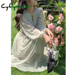 Cyflymder Dress To Impress French Elegant Beading Dress Autumn Casual Chiffon Long Office Lady