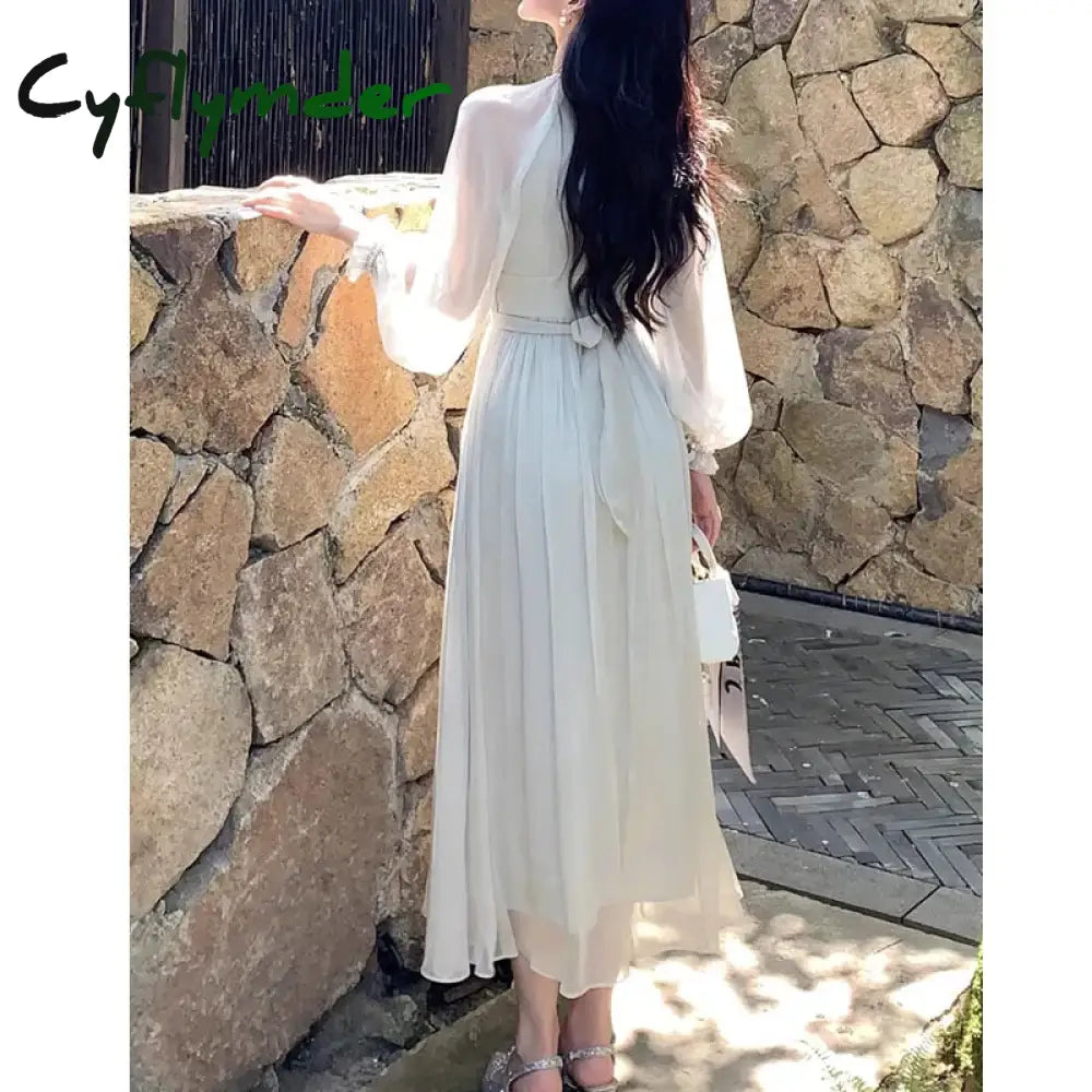 Cyflymder Dress To Impress French Elegant Beading Dress Autumn Casual Chiffon Long Office Lady