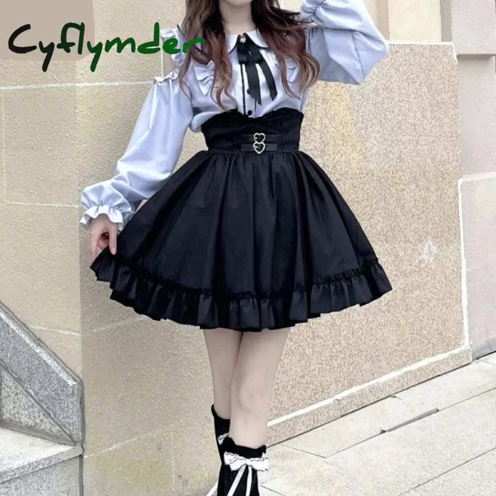 Cyflymder DRESS TO IMPRESS Japanese Gothic Lolita JK Skirt Sets Women Kawii Peter Pan Collar Off Shoulder Shirts Mini