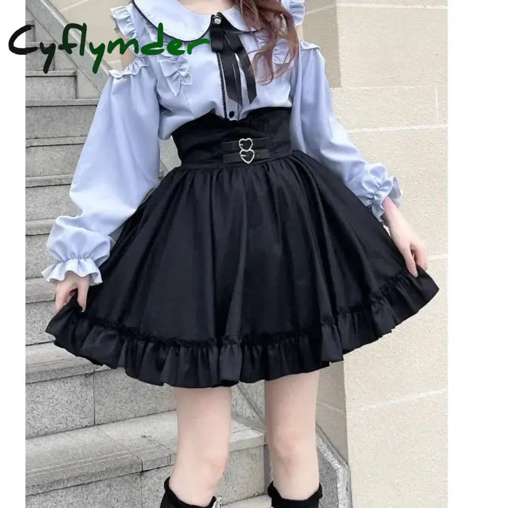 Cyflymder DRESS TO IMPRESS Japanese Gothic Lolita JK Skirt Sets Women Kawii Peter Pan Collar Off Shoulder Shirts Mini
