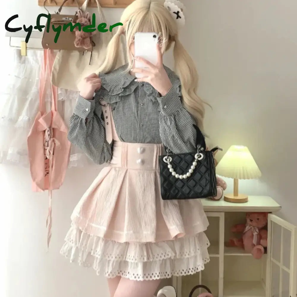 Cyflymder DRESS TO IMPRESS Japanese Gothic Style Lolita Cake Skirt Women Chic Love Button Jacquard Bowknot Short
