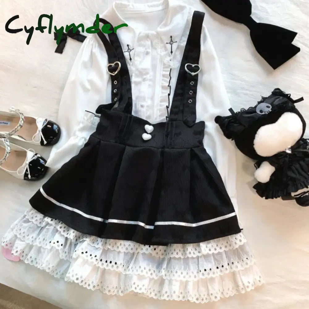 Cyflymder DRESS TO IMPRESS Japanese Gothic Style Lolita Cake Skirt Women Chic Love Button Jacquard Bowknot Short