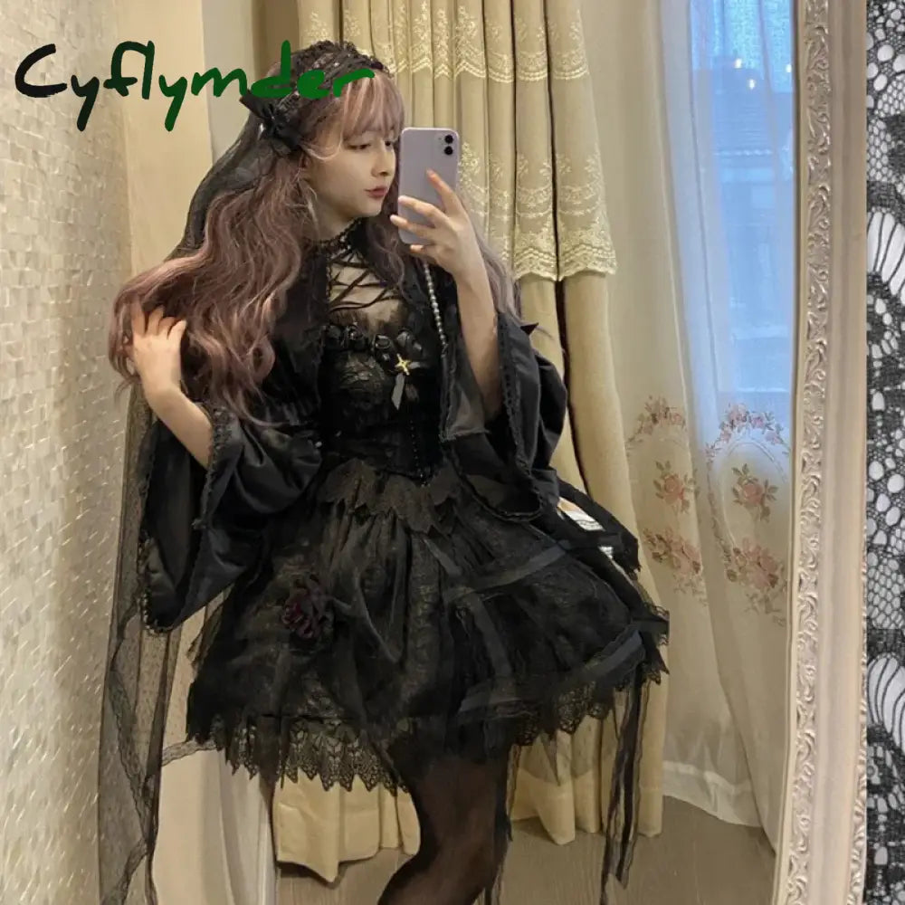 Cyflymder DRESS TO IMPRESS Japanese Victorian Gothic Lolita Dress Vintage Girl Sweet Lace Rose Princess Holiday Party
