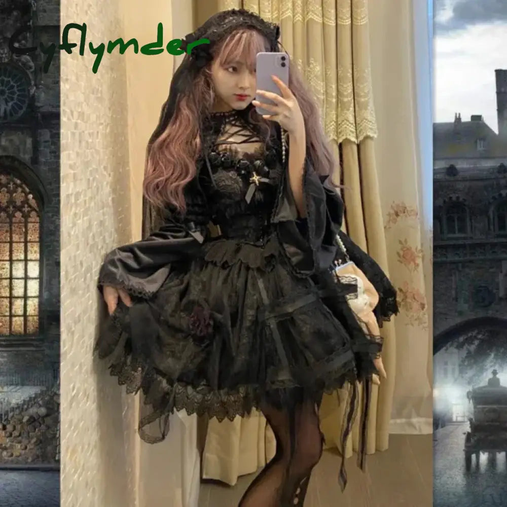 Cyflymder DRESS TO IMPRESS Japanese Victorian Gothic Lolita Dress Vintage Girl Sweet Lace Rose Princess Holiday Party