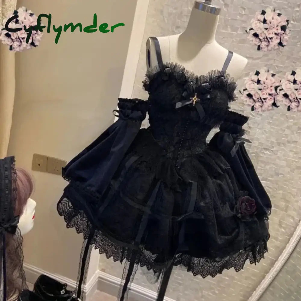 Cyflymder DRESS TO IMPRESS Japanese Victorian Gothic Lolita Dress Vintage Girl Sweet Lace Rose Princess Holiday Party