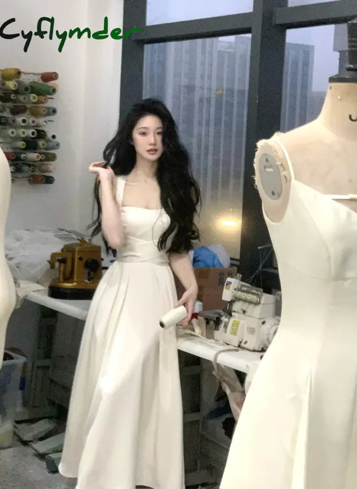 Cyflymder DRESS TO IMPRESS Korean Elegant Evening Party Midi Dresses for Women 2024 Summer New Fashion Slim Sleeveless