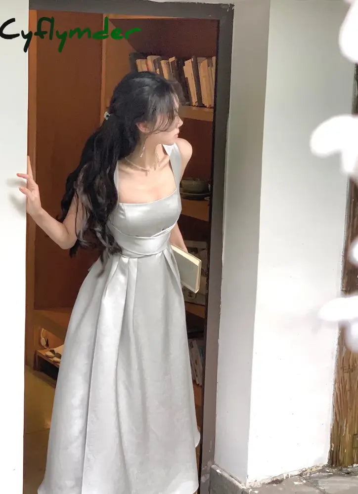 Cyflymder DRESS TO IMPRESS Korean Elegant Evening Party Midi Dresses for Women 2024 Summer New Fashion Slim Sleeveless