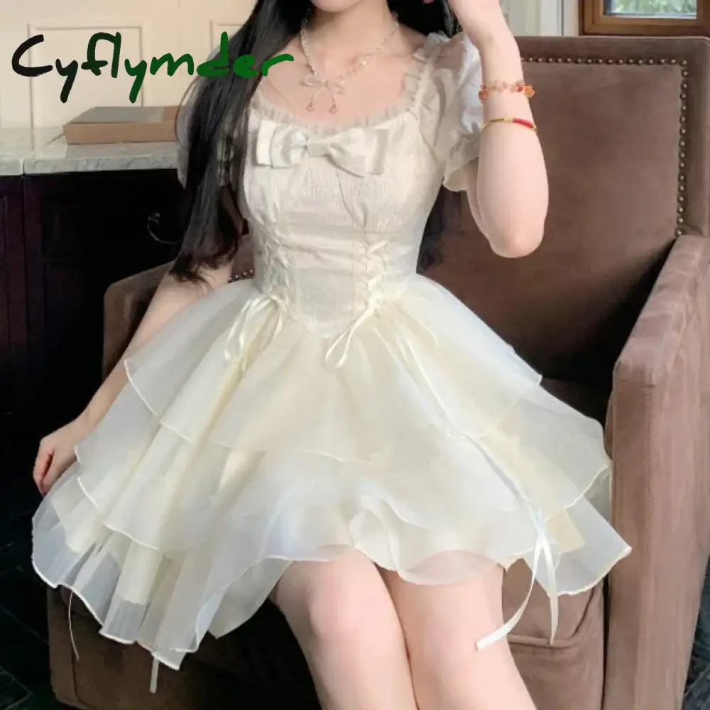 Cyflymder Dress To Impress Mesh Japan Sweet Lolita Dress Women Bow Kawaii Party Mini Dresses Female