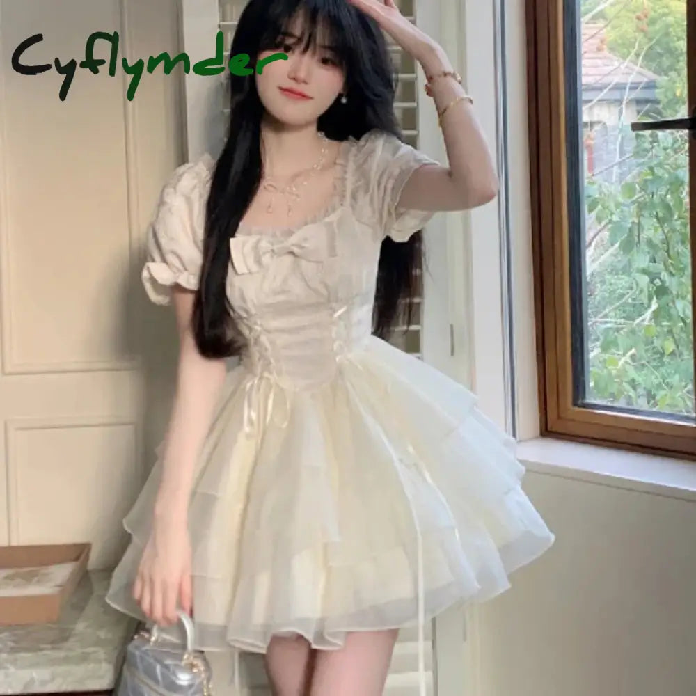 Cyflymder Dress To Impress Mesh Japan Sweet Lolita Dress Women Bow Kawaii Party Mini Dresses Female