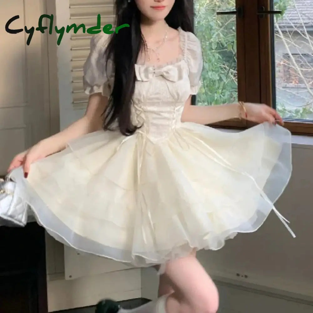 Cyflymder Dress To Impress Mesh Japan Sweet Lolita Dress Women Bow Kawaii Party Mini Dresses Female