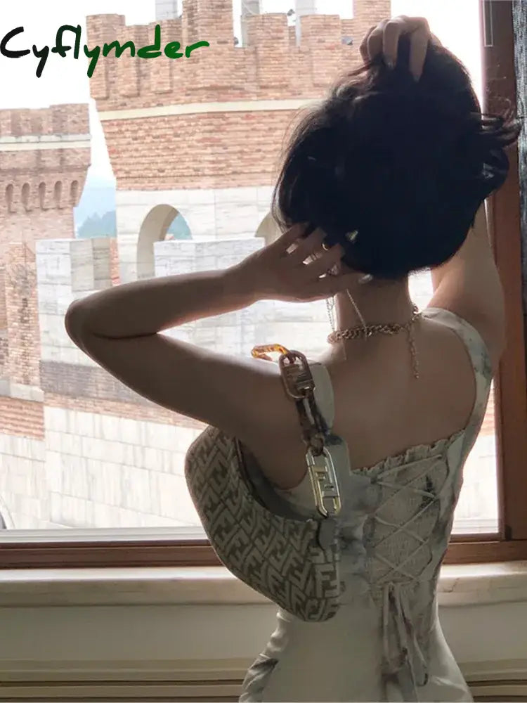 Cyflymder Dress To Impress Summer Fashion Elegant Backless Print Slip Dress Female Long Sexy