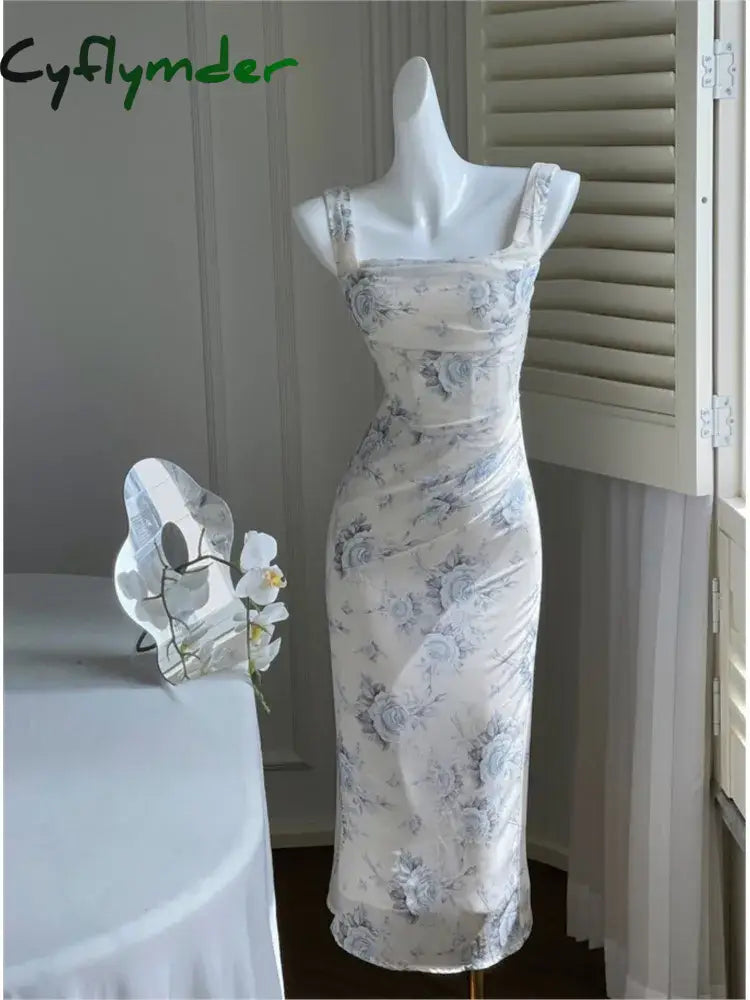 Cyflymder Dress To Impress Summer Fashion Elegant Backless Print Slip Dress Female Long Sexy