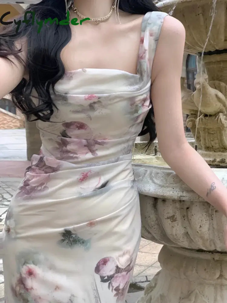 Cyflymder Dress To Impress Summer Fashion Elegant Backless Print Slip Dress Female Long Sexy