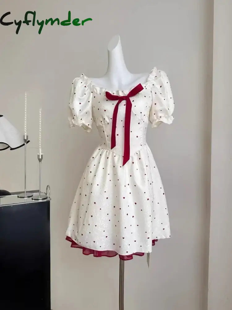 Cyflymder DRESS TO IMPRESS Summer New Sweet Mini Dresse French Square Collar Princess Bow Short Sleeve Dress Women