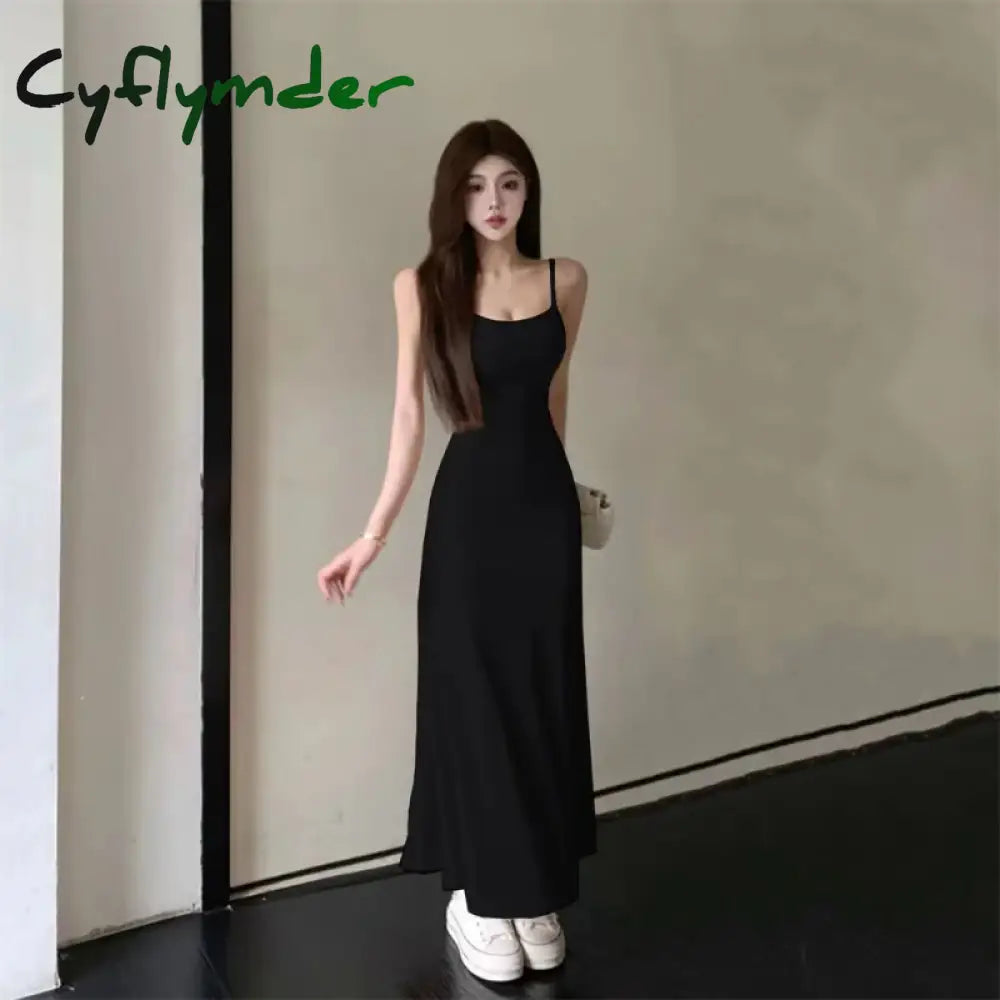 Cyflymder Dress Women A-Line Minimalist Solid All-Match Backless Elegant High Waist Leisure Popular