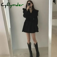 Cyflymder Dresses for Women Spring Short Mini Clothes Ruffle Woman Dress Long Sleeve Outfits Summer Cheap Casual Retro