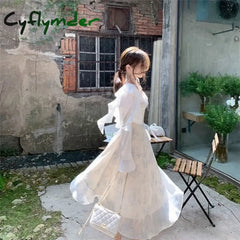 Cyflymder Dresses Women College Floral Summer Ulzzang Preppy Style Teens Fashion New Arrival Chic