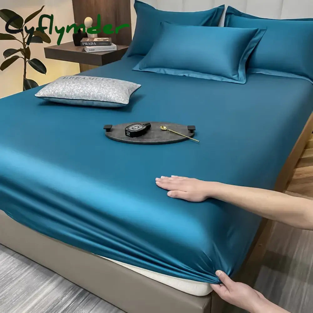 Cyflymder Egyptian Cotton Fitted Sheet with Elastic Band Luxury Soft Mattress Covers Durable Skin-friendly Bedsheet