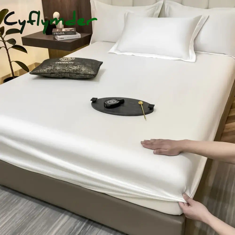 Cyflymder Egyptian Cotton Fitted Sheet with Elastic Band Luxury Soft Mattress Covers Durable Skin-friendly Bedsheet