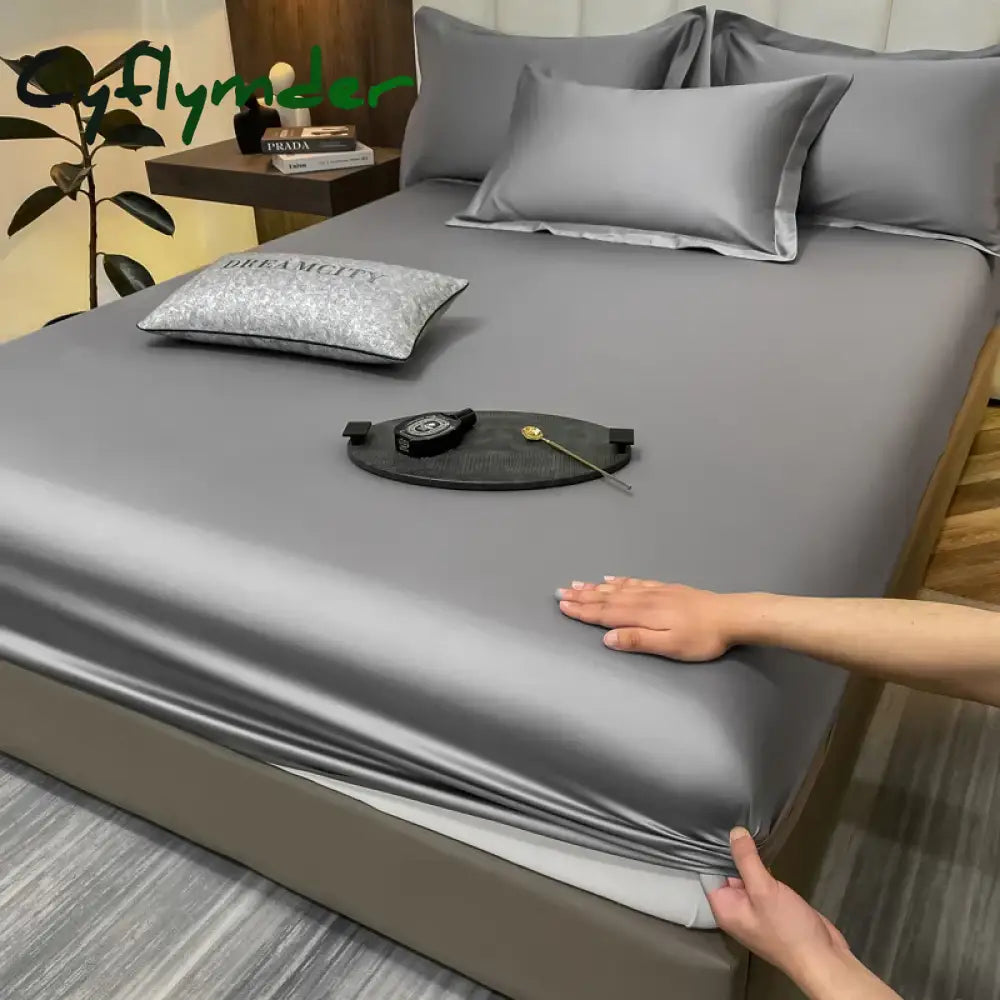 Cyflymder Egyptian Cotton Fitted Sheet with Elastic Band Luxury Soft Mattress Covers Durable Skin-friendly Bedsheet
