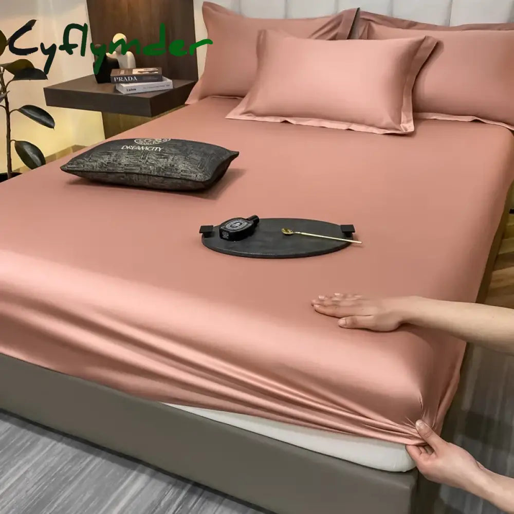 Cyflymder Egyptian Cotton Fitted Sheet with Elastic Band Luxury Soft Mattress Covers Durable Skin-friendly Bedsheet